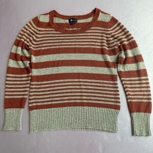 AB Studio Women's Striped Crew Neck‎ Pullover Sweater Orange Size L